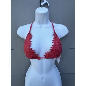 Blue Life Pasion flower Lace Bikini Swimsuit Triangle Top T-back Sz XS In Coral